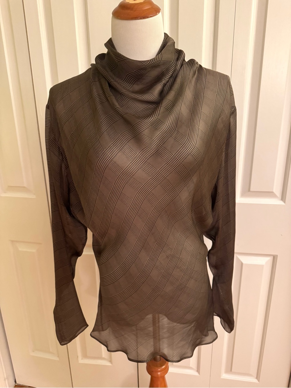 JEAN PAUL GAULTIER Brown Checkered Silk Blouse 8-10/44 NWOT